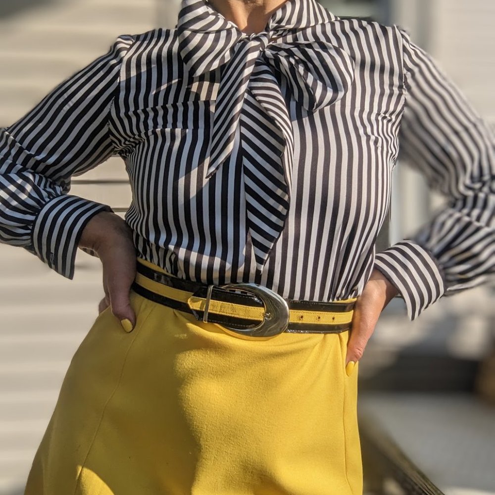 Cover Girl of Miami Secretary Style Black and white w/ Yellow Skirt Dress